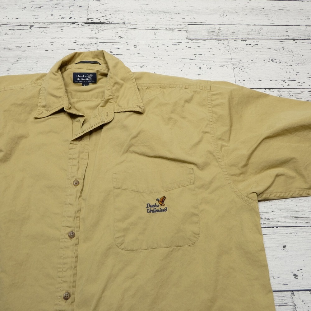 Vintage Ducks Unlimited Shirt Size XL Beige Cotton Button Up Short‎ Sleeve